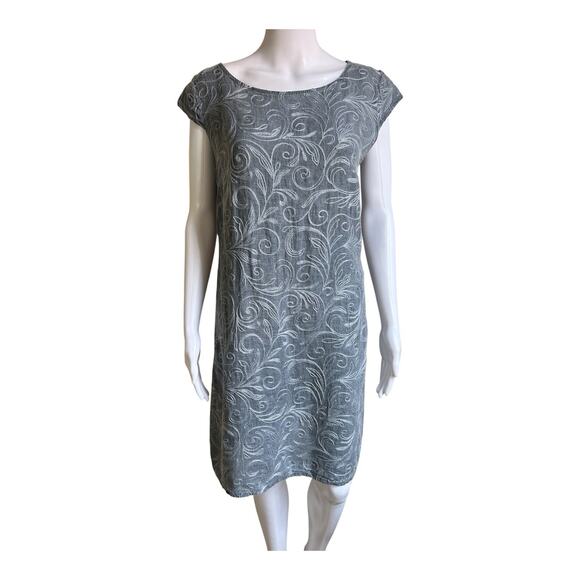 Lina Tomei Dresses & Skirts - Lina Tomei 100% Linen Embroidered Shift Dress Women’s M Gray Made Italy